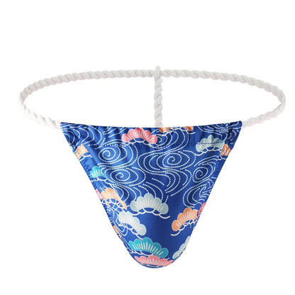 6PCS Men Thongs Underwear U-bag Men's Sexy Low-waisted T-shaped Underpants Rope Japanese Printed Sumo Jockstrap
