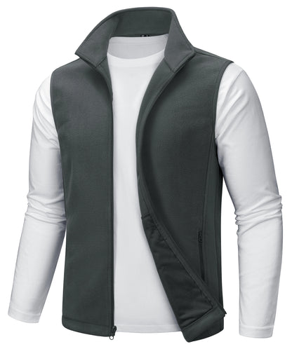 TACVASEN Men's Fleece Vest Zip Up Lightweight Sleeveless Jacket Warm Polar Fleece Outerwear with Pockets Casual Golf Hiking Vest