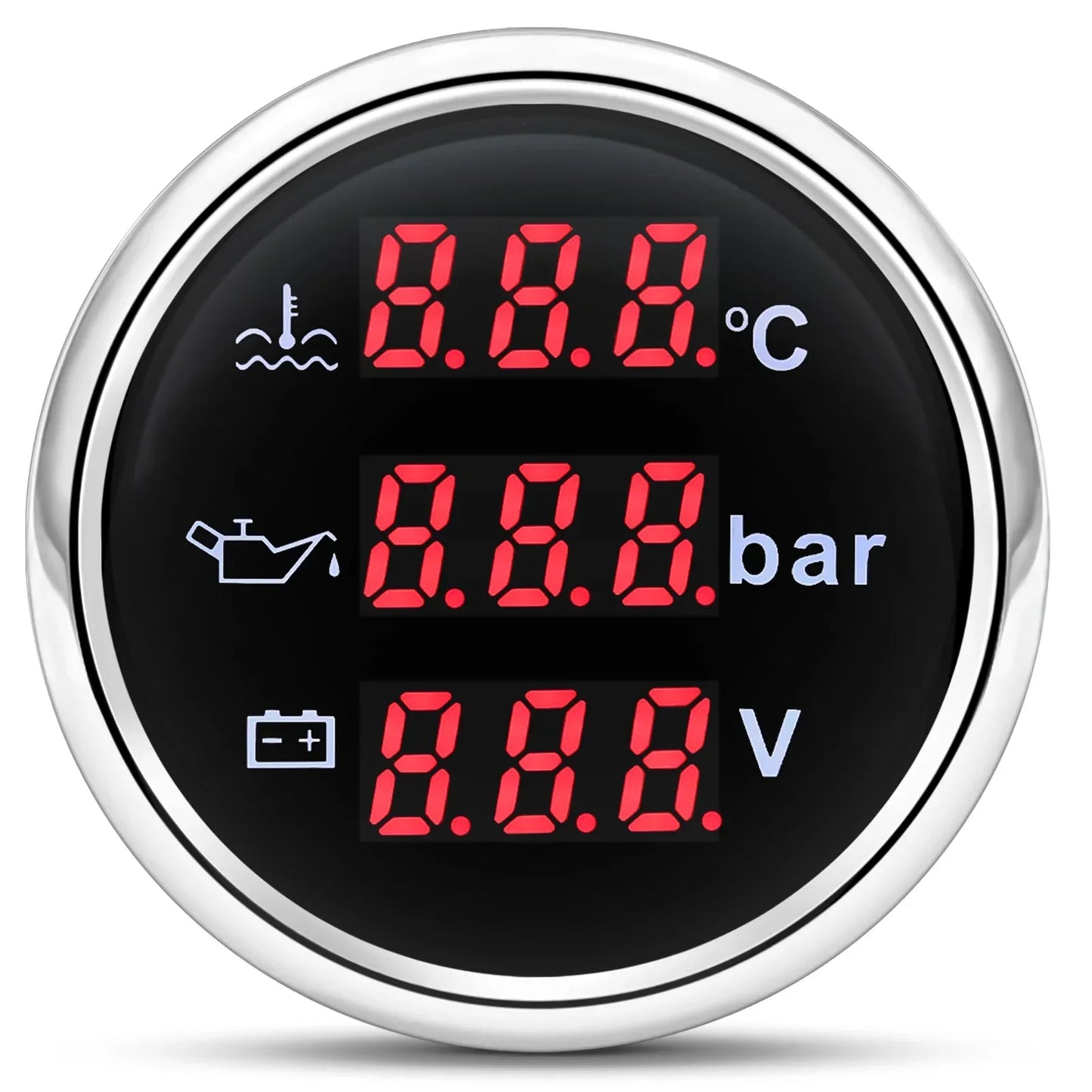 3 in 1 Car Gauge﻿ Water Temperature + Oil Pressure + Voltmeter 52mm Digital Red Backlight  Waterproof car gauge or with Sensor