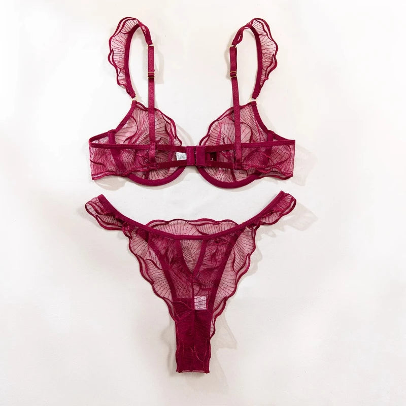 Sexy French Flower Embroidery Lace Bra Set Pure Desire Ultra Thin Push Up Wirefree Comfort Romantic Niche Bralette S-XL MOYISU
