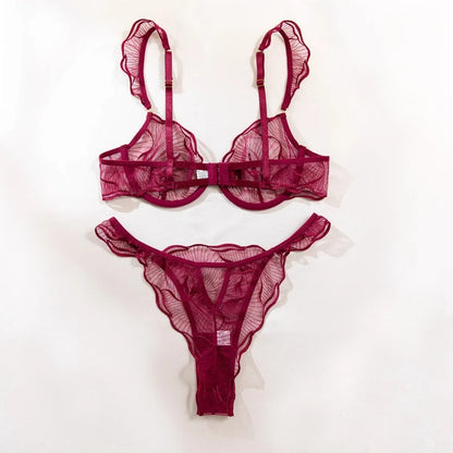 Sexy French Flower Embroidery Lace Bra Set Pure Desire Ultra Thin Push Up Wirefree Comfort Romantic Niche Bralette S-XL MOYISU