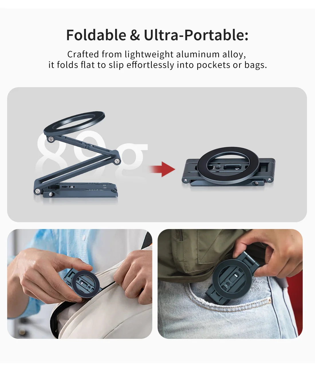 COBONE Magnetic Phone Tripod Holder Foldable Adjustable with Arca-Swiss for Phone Vlog Portable Desktop Phone Mount for Travel
