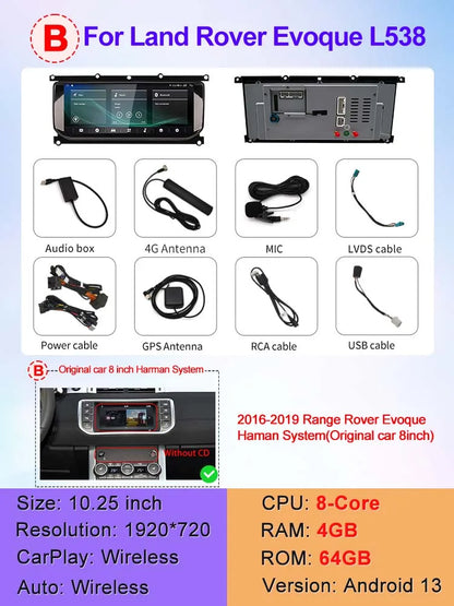 STWEI 10.25inch HD 8 Core Android13 Wireless Carplay Auto For Range Rover Evoque L538 Car Multimedia  Digital AirCon AC Panel