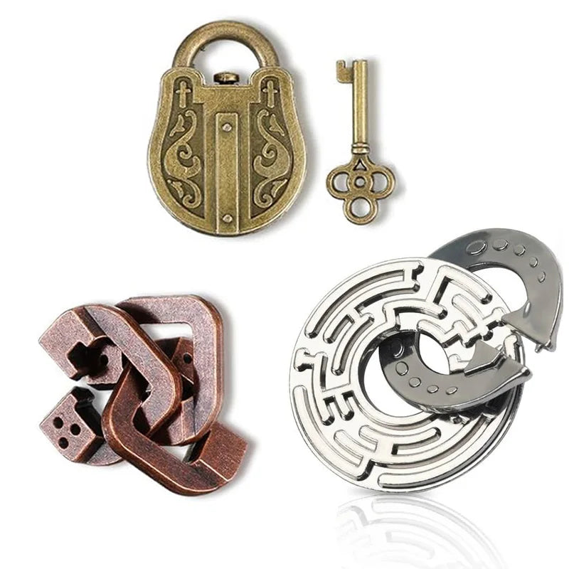 Magic Baffling Metal Brain Teaser Puzzle Set 3PCS Disentanglement Educational Toys Adults Kids Funny Gifts Juegos De Ingenio