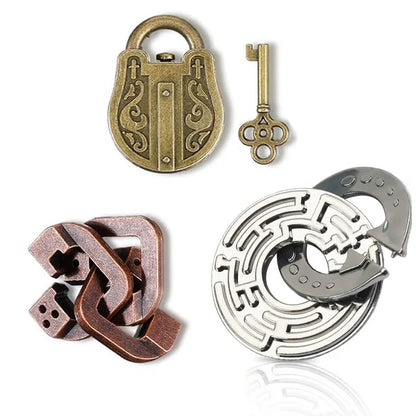 Magic Baffling Metal Brain Teaser Puzzle Set 3PCS Disentanglement Educational Toys Adults Kids Funny Gifts Juegos De Ingenio