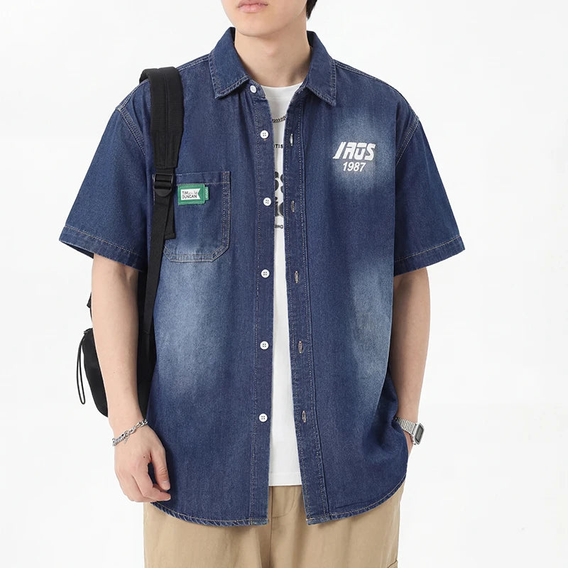 Men's Thin Denim Shirt New Summer Fashion Breathable 100% Cotton Lightweight Loose Short Sleeve Top Streetwear Daily Commute