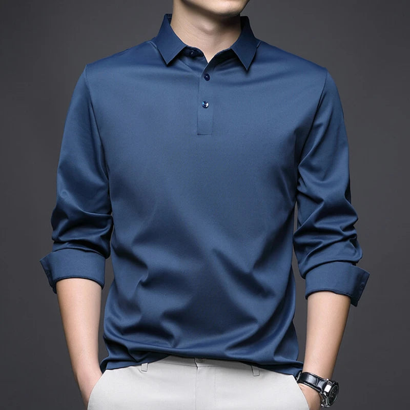 New Long-sleeved POLO Men Can Be Stretched for Business Leisure in Solid Colors, Suitable for Daily Commuting  T-shirts.M-4XL