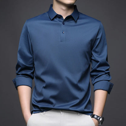 New Long-sleeved POLO Men Can Be Stretched for Business Leisure in Solid Colors, Suitable for Daily Commuting  T-shirts.M-4XL