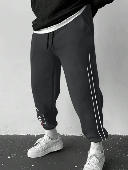 Men's Y2K Racing Checkerboard Side Line Print Sweatpants Elastic Waist Soft Fabric Motor Street Hip Hop Joggers