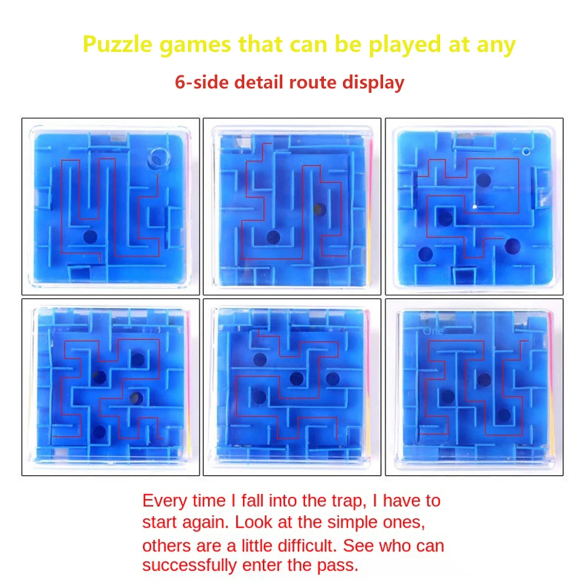 1pc Kids 3D Maze Puzzle Six-sided Rolling Ball Game Labyrinth Children Balance Training Educational Toys
