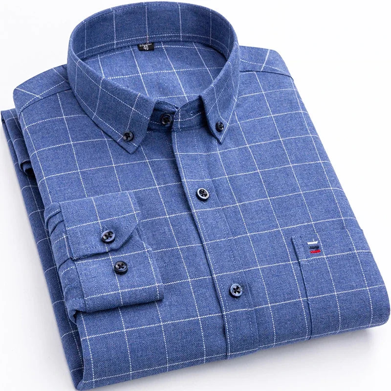 Pure Cotton Men's Plaid Shirt Long Sleeve Regular Fit Men Casual Oversized Shirt Leisure Autumn Male Blouse New Plus Size