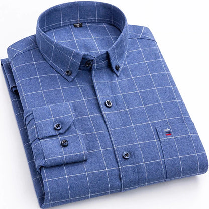 Pure Cotton Men's Plaid Shirt Long Sleeve Regular Fit Men Casual Oversized Shirt Leisure Autumn Male Blouse New Plus Size