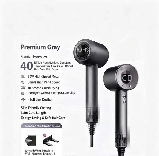 High Speed Hair Dryer 40M Negative Ions Constant Temp Fast Drying Low Noise Professional Salon Blow Dryer with Nozzles