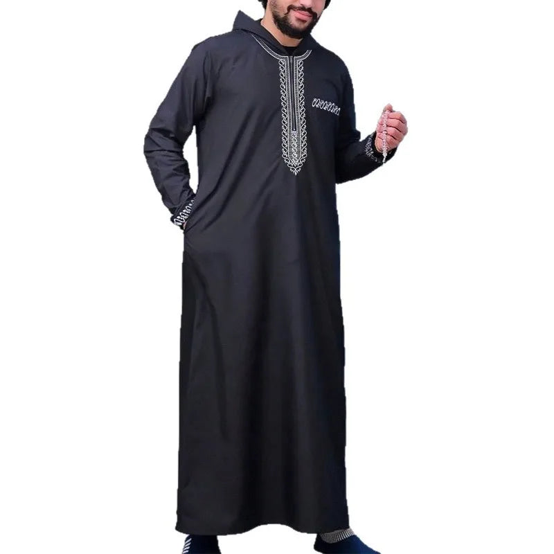 2026 Islamic Muslim Arab Men's Robe Long Sleeve Embroidered Standing Collar Arab Robe Ethnic Costume