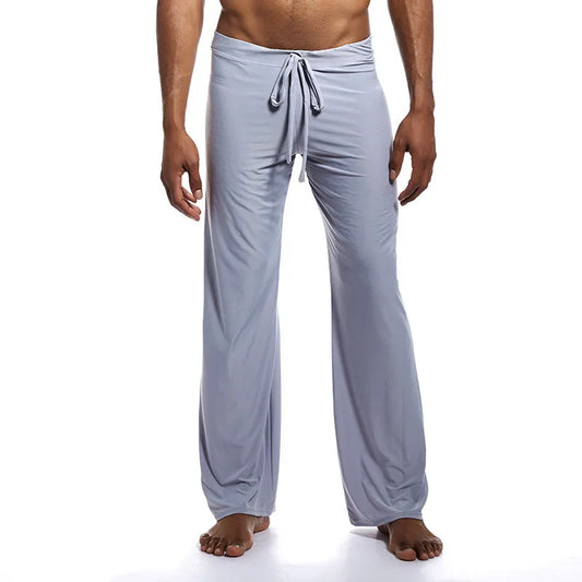 Men's Ice Silk Casual Pants Summer Drawstring Loose Fit Breathable Yoga Trousers Men's Lightweight Lounge Wide Leg Pants