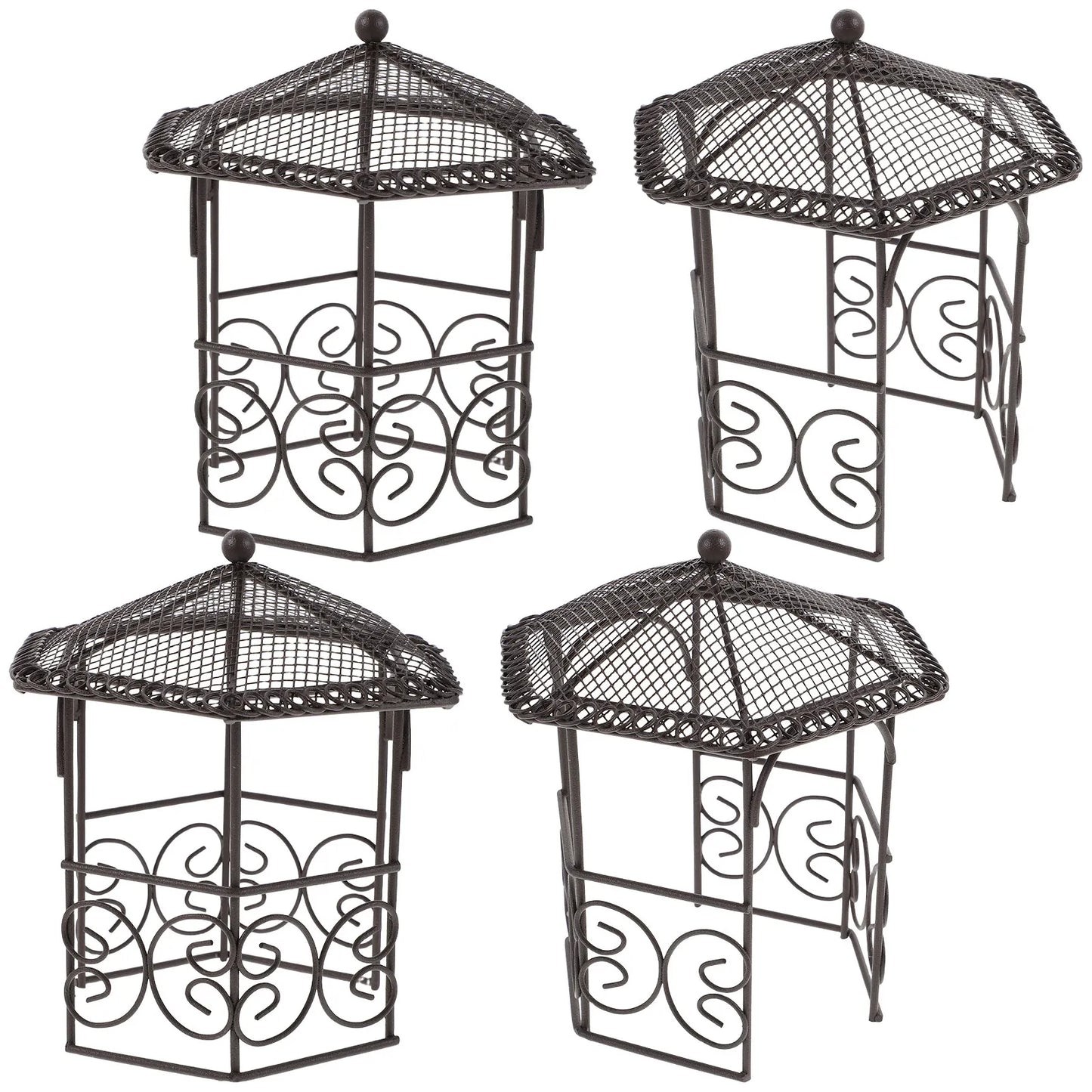 4Pcs Mini Iron Pavilion Miniature Furniture Micro Landscape Fairy Garden Decoration Dollhouse Accessories Mini Iron Pavilion Toy