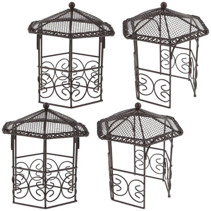 4Pcs Mini Iron Pavilion Miniature Furniture Micro Landscape Fairy Garden Decoration Dollhouse Accessories Mini Iron Pavilion Toy