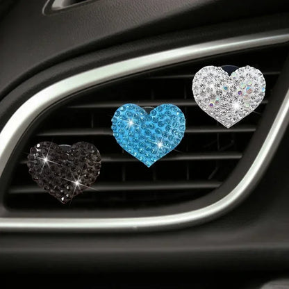 Sparkling Heart Rhinestone Car Decoration Cute Car Perfume Clip Aromatherapy Air Conditioning Car Accessories Supplies