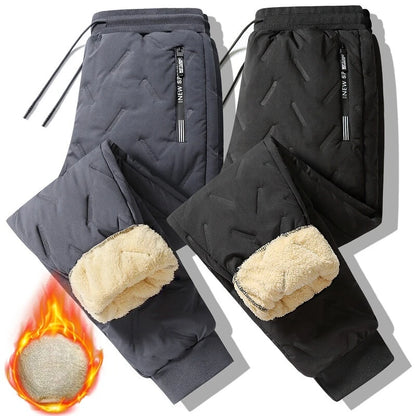 Winter Down Cotton Pants Men Casual Waterproof Zipper Pocket Thickened Wool Warm Pants Jogger Outdoor Cold-proof Ski trousers
