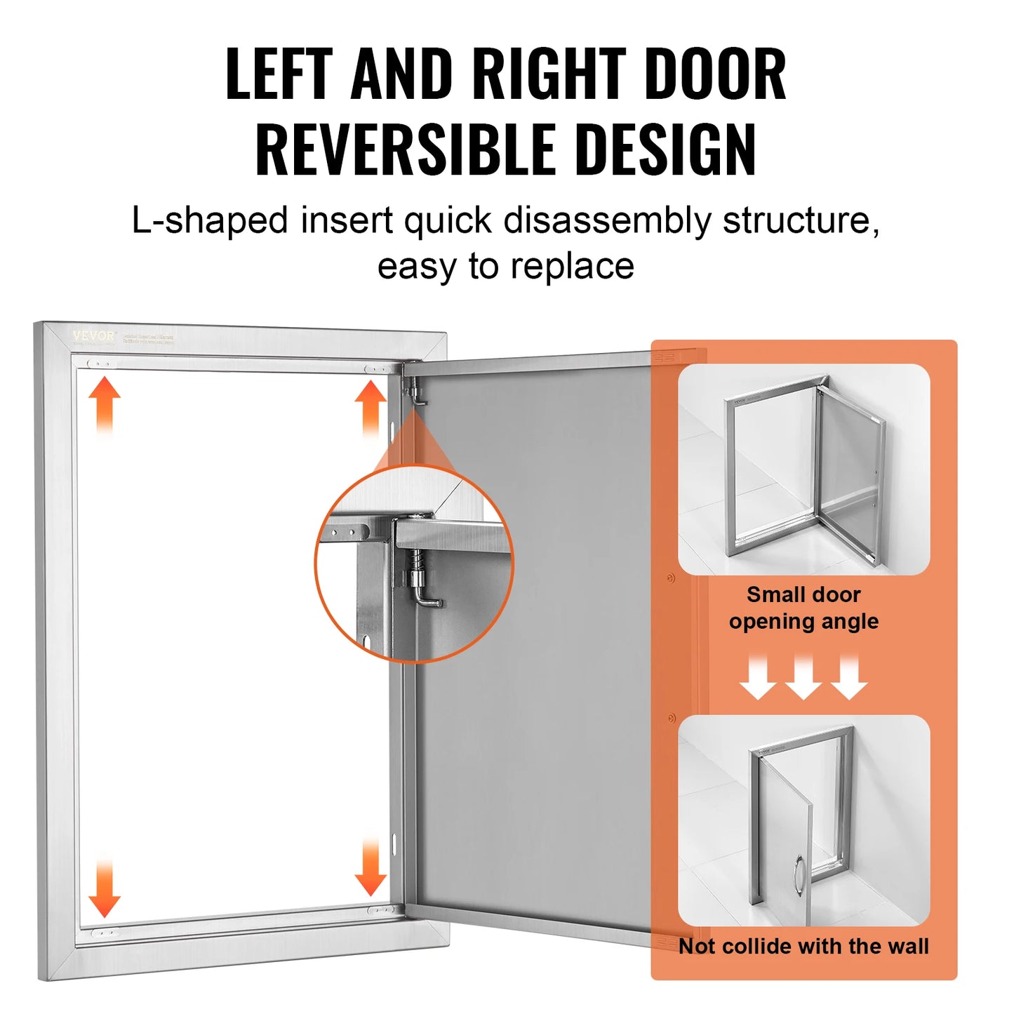 SucceBuy BBQ Access Door Stainless Steel Flush Mount Door Wall Vertical Door w/ Recessed Handle Grilling Station Outside Cabinet