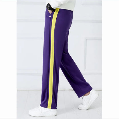 Purple Unisex New Track Pants Casual Sweatpants Mens Striped Bastic Trousers Straight Pants Joggers Simple Work Pants