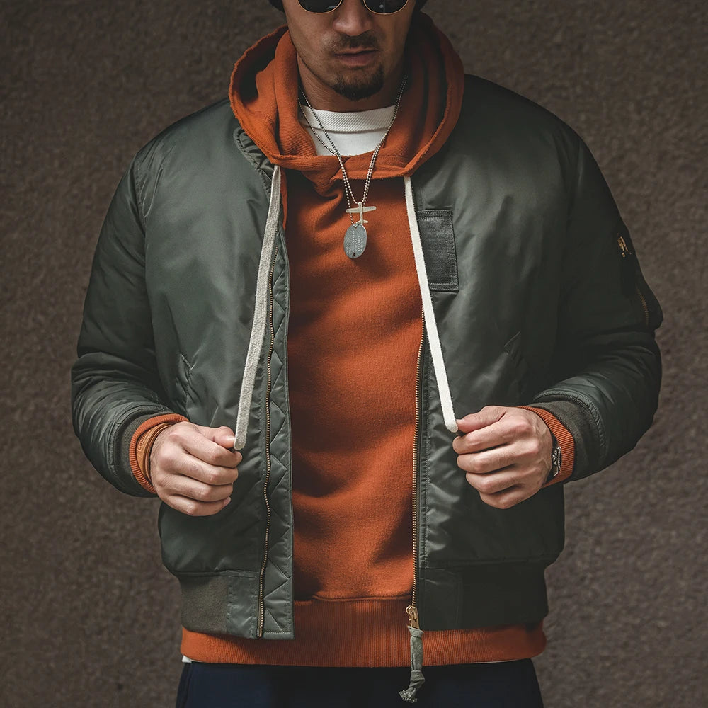 Maden MA1 Pilot Cotton Jacket Thickened Baseball Jacket Warm Padding Flight Coat Winter Brand Men's Clothing Green