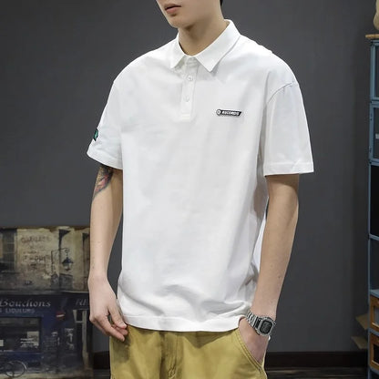 Summer Men's Letter Graphic Basic Golf Polo Shirts 2026 Solid Business Casual Tshirts Streetwear Fashion Appliques Oversized Top