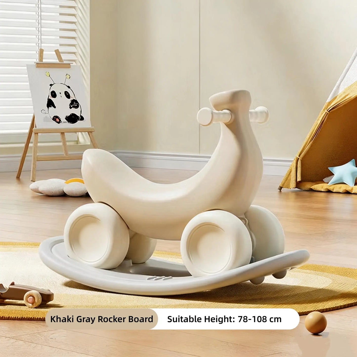 2 in 1 Banana Rocking Horse for Toddlers Baby Rocking Toy Birthday Gift for Boys Girls Ride on Toy with Detachable Balance Board
