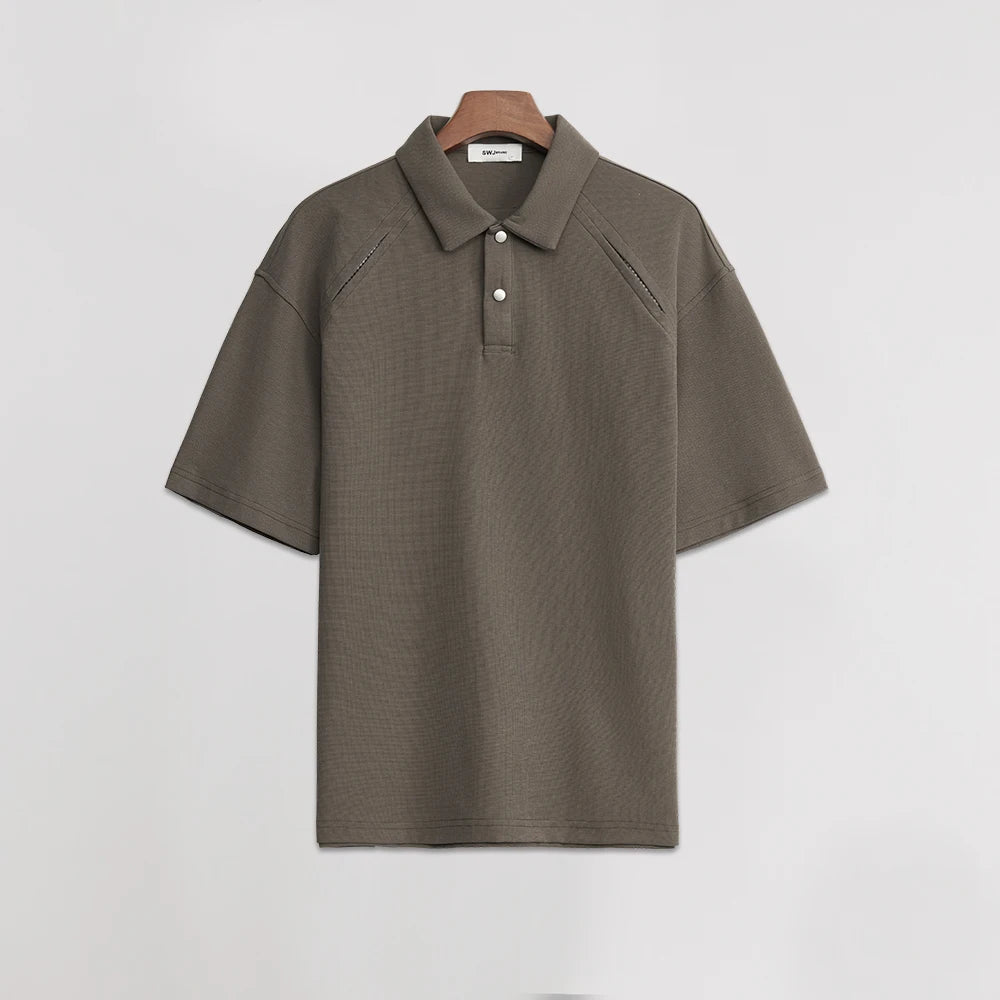 210g Heavyweight Polo Shirt Men Turn Down Collar Half Placket Short Sleeve Solid Color Tee Tops Summer 2026 New Arrival