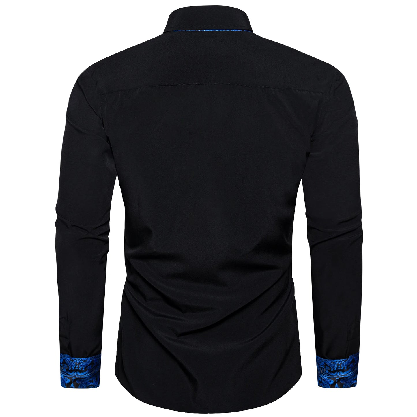 Men's Polyester Cotton Solid Black Shirts Long Sleeve Blue Paisley Patchwork Social Casual Dress Shirt Elegant Men Clothing