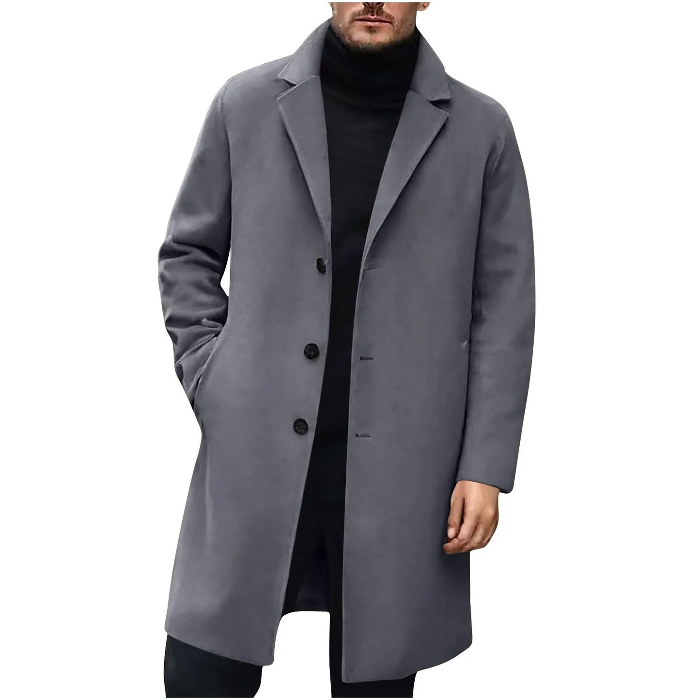 Men Wool Blends Coats Trench Pea Coat 2025 Spring Winter New Solid Color High Quality Men's Wool Jacket Luxurious Brand Clothing