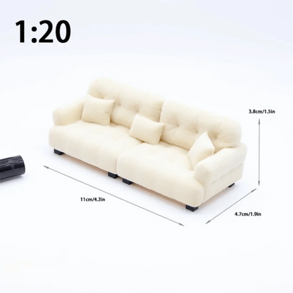 New 1:12 1:20 1:30 Flocking Sofa Model Simulation Dollhouse Decoration Living Room Furniture Mini Sofa House Accessories