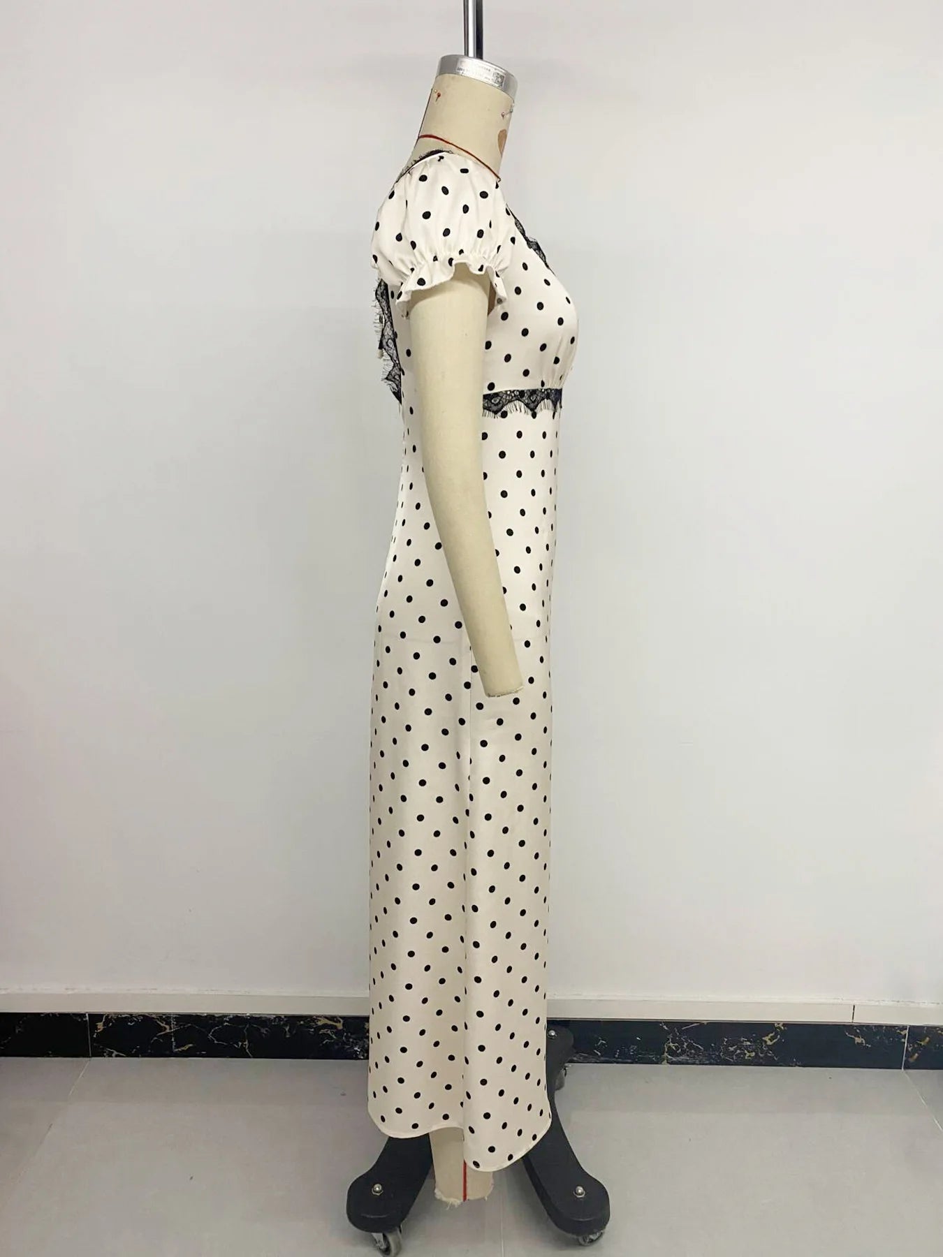 Women's Summer French Vintage Polka Dot Dress Sexy V Neck Lace Trim Short Sleeve Long Maxi Dress Vacation Beach Outfit 2026