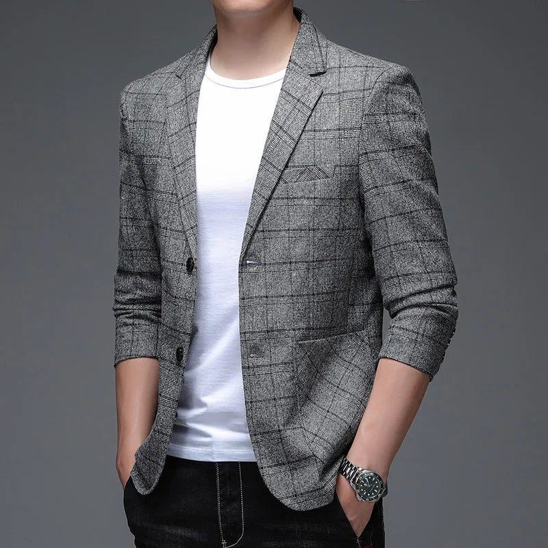 Men's Plaid Business Casual Blazer 2025 Stylish Handsome Single Suit Veste Costume Homme Luxe for Banquet