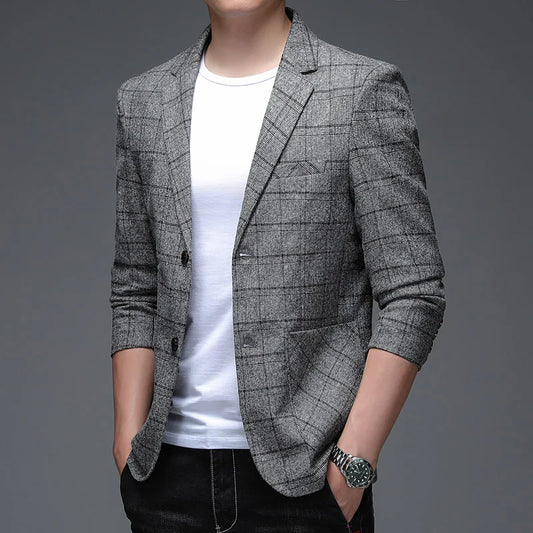 Men's Plaid Business Casual Blazer 2025 Stylish Handsome Single Suit Veste Costume Homme Luxe for Banquet