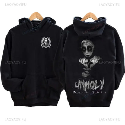 The Bad Nun Satan Street Hip-Hop Nun Print Fleece Sweater Harajuku Autumn and Winter Casual Long-sleeved  Antisocial Men Hoodie
