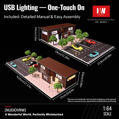 Diorama 1/64 Garage Model City Street Factory Building Scene Parking Lot Model for Die-Cast Car Display Case