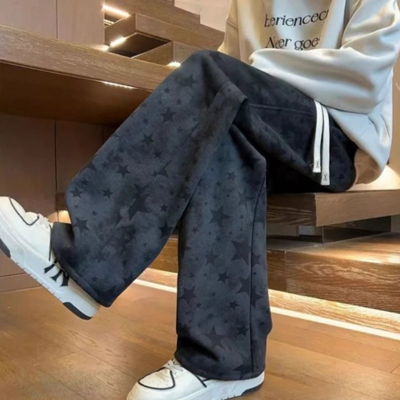 Youth Casual Tie Dye Star Joggers Straight Leg Loose Sports Pants Trendy Oversized Design for Autumn Winter Soft Draping Fabric