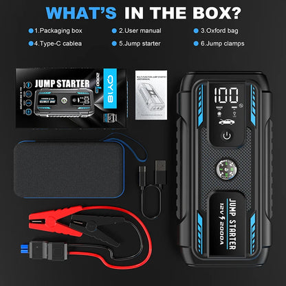 12V 2000A High-capacity portable Car Jump Starter,Multifunctional car booster with lighting charging capabilities