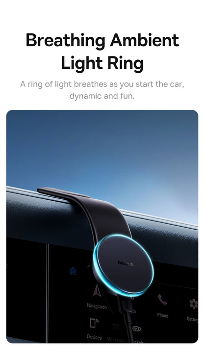 Baseus Magnetic Car Phone Holder 15W Wireless Charger Bendable Car Phone Mount for iPhone 12-17 Stand Dashboard Center Console