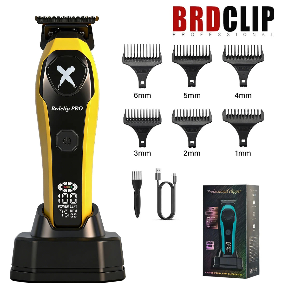 BRDCLIP 619 339 Hair Clippers Cordless Clippers Barber Electric DLC T-Blade Trimmer Portable Detail Trimmer LED Trimmer for Men