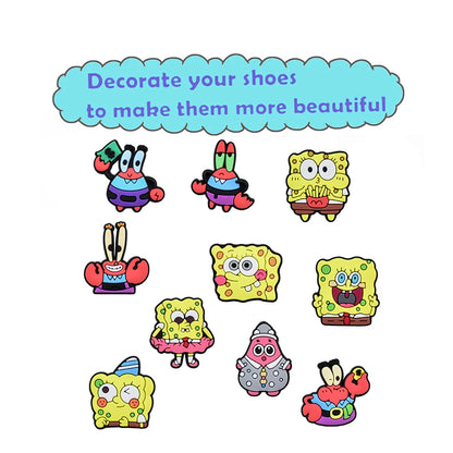 17/50/100Pcs SpongeBob SquarePants Shoes Charms Cartoon Clog Sandal Garden Shoe Decoration Accessorie Buckles Kids Party Gifts