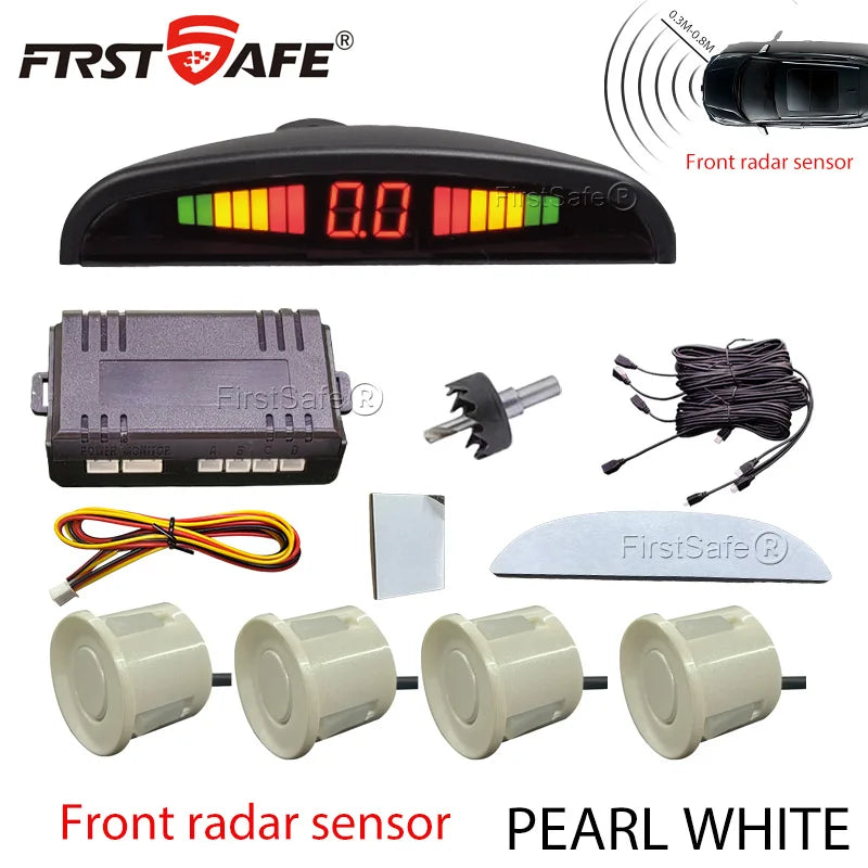 Front Mounted Car Parking Sensor Danger Alarm Kit LED Display 4 Sensors 22mm Backlit Obstacle Radar Monitoring System 12 Colors
