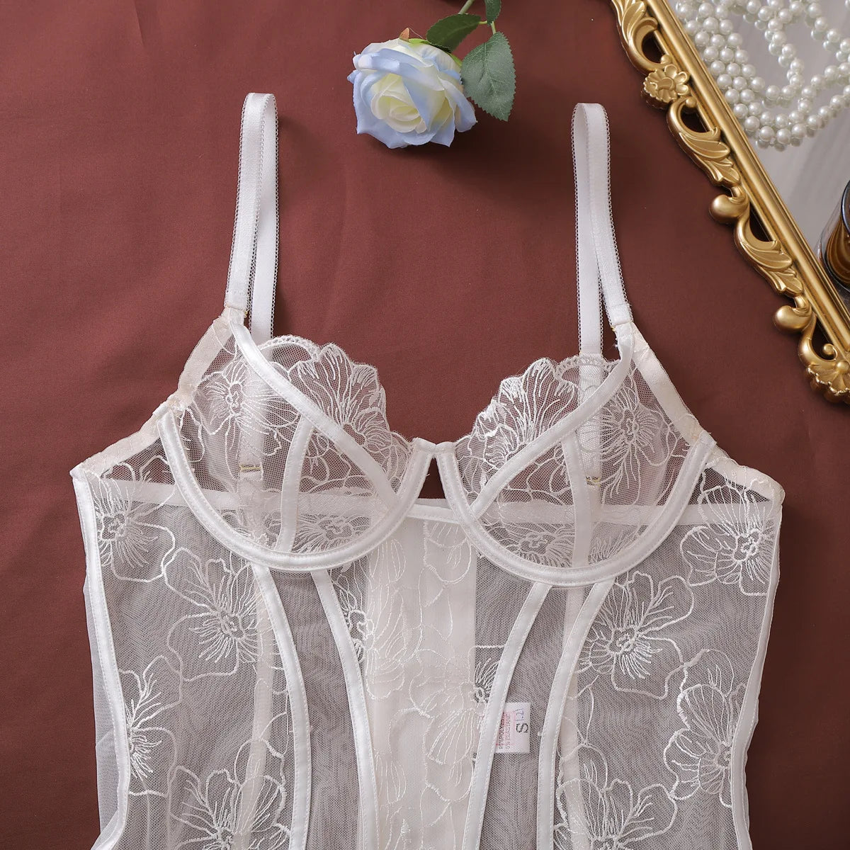 Ellolace French Women's Lingerie Sets Romantic Corset Thong 2PC with Leg Circles Pure Wedding Sexy Miss Hot Girls' Intimates