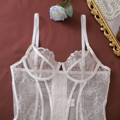 Ellolace French Women's Lingerie Sets Romantic Corset Thong 2PC with Leg Circles Pure Wedding Sexy Miss Hot Girls' Intimates