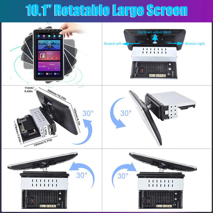 10.1'' 4+64GB 360° Rotatable Single 1DIN Car Stereo Android 14 Carplay WIFI Head Unit FM Radio Bluetooth SWC GPS Navi+DVR&Camera