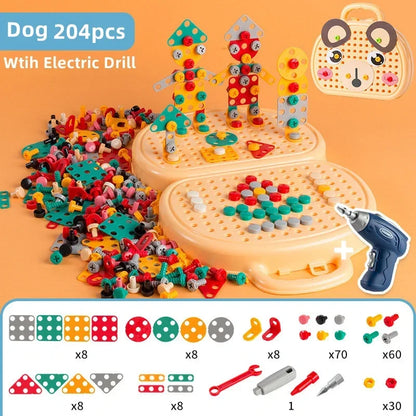 Electric Drill Toolbox Toy for Boys - Children's Montessori Screw Puzzle Driller Game Pretend Play Tool Gift for Kids Aged 4-6
