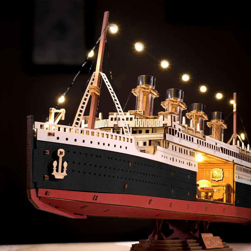 ROBOTIME Rolife Classic Luxury Cruise Ship 3D Puzzle LED Light Up Model with Lights Build for Display Nautical Decor for Home