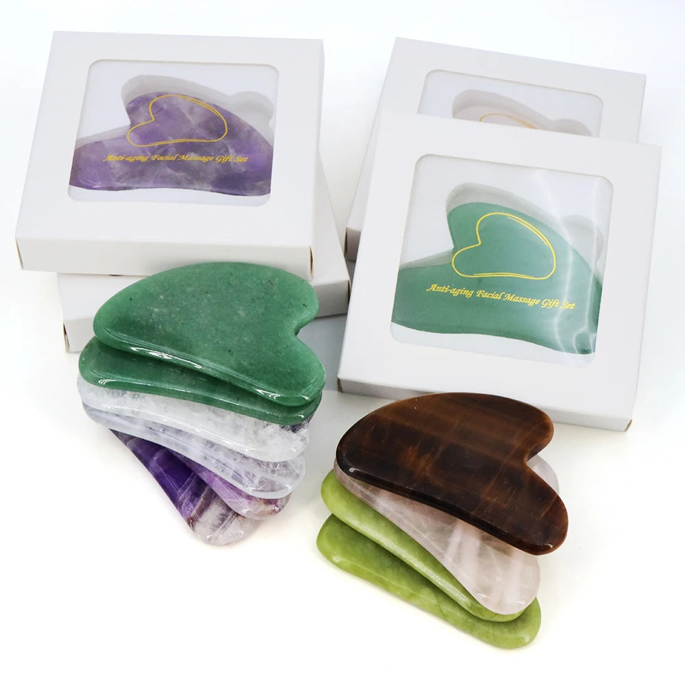 Natural Stone Gua Sha Massage Board Pink Rose Quartz Amethyst Guasha Plate Jade Face Massager Scrapers Tools for Neck Back Body