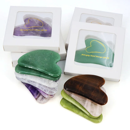 Natural Stone Gua Sha Massage Board Pink Rose Quartz Amethyst Guasha Plate Jade Face Massager Scrapers Tools for Neck Back Body